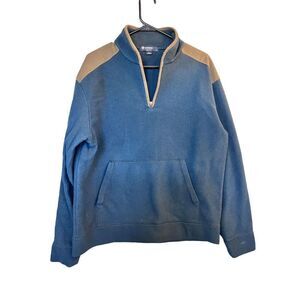 Cremieux Men’s Large Wool Blend  Navy Blue 1/4 Zip Pullover Elbow Patches GUC‎